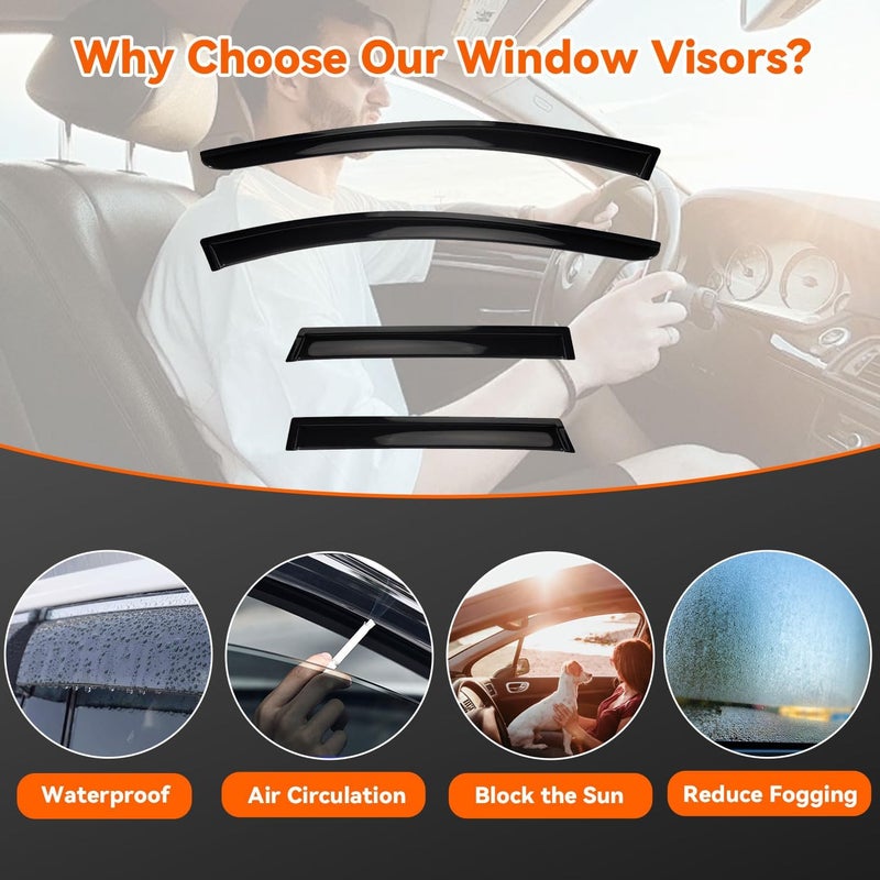 PLDDE Rain Guards Compatible with 2015-2024 Nissan Murano,Tape-On Side Window Visor Wind Deflector Vent Visors Car Accessories 4pcs - Image 3